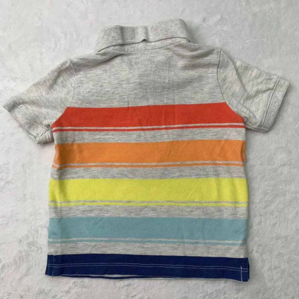 Osh Kosh B'Gosh Boys Sz 2T Polo Shirt Neon Orange Yellow Strips Preppy Easter